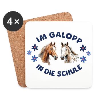 Einschulung - Pferde - Im Galopp in die Schule - Untersetzer (4er-Set) - Weiß - Vorne