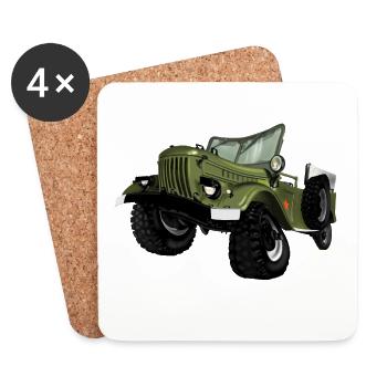 Impression de voiture tout-terrain vert olive - Dessous de verre (lot de 4) - blanc - Devant