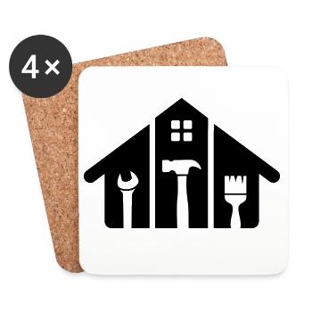 Haus & Handwerk – Hammer Pinsel Werkzeug - Untersetzer (4er-Set) - Weiß - Vorne