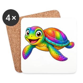 Colorful turtle cartoon funny animal - Coasters (set of 4) - white - Front