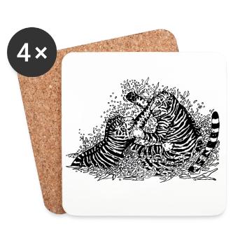 Kämpfende Tiger - Untersetzer (4er-Set) - Weiß - Vorne