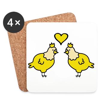 Couple Cœur de Poulets Jumeaux - Dessous de verre (lot de 4) - blanc - Devant