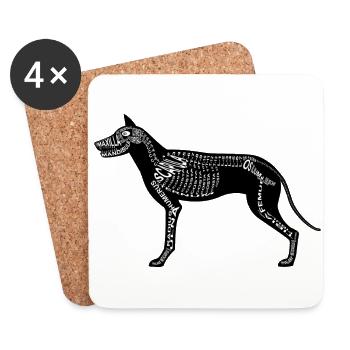 squelette de chien - Dessous de verre (lot de 4) - blanc - Devant