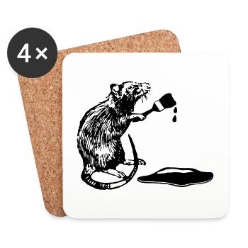 Brush Artist Rat - Coasters (set of 4) - white - Front