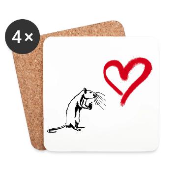 Graffiti Heart Street Art Rat - Coasters (set of 4) - white - Front