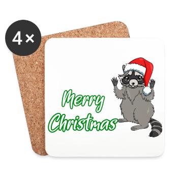Joyeux Noël raton laveur avec bonnet de père Noël - Dessous de verre (lot de 4) - blanc - Devant