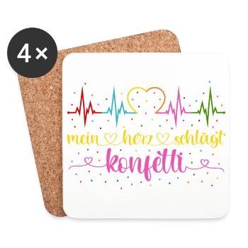 Fasching Herzschlag EKG Mein Herz schlägt Konfetti - Untersetzer (4er-Set) - Weiß - Vorne
