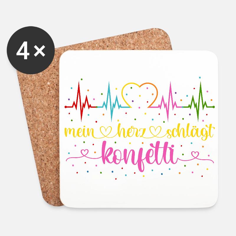 Fasching Herzschlag EKG Mein Herz schlägt Konfetti - Untersetzer (4er-Set) - Weiß