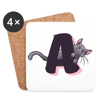 Cat Letter A - Coasters (set of 4) - white - Front
