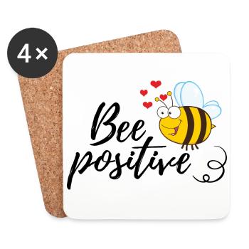 Drôle d’abeille disant abeille positive - Dessous de verre (lot de 4) - blanc - Devant