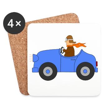 Auto mit Fahrer - Untersetzer (4er-Set) - Weiß - Vorne