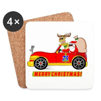 Drôle de Noël Père Noël et renne voiture de course Toon - Dessous de verre (lot de 4) - blanc - Devant