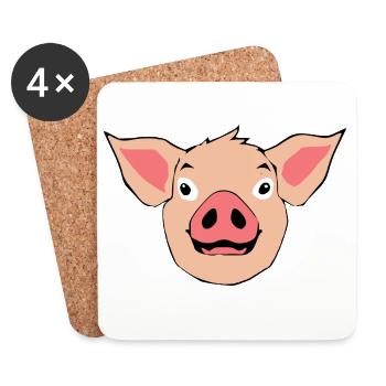 Pig Head T-shirt Gift - Coasters (set of 4) - white - Front