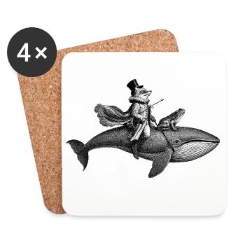 A fox riding a whale - Coasters (set of 4) - white - Front