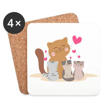 Mutter Katze mit ihren Kätzchen mit so viel Liebe! - Untersetzer (4er-Set) - Weiß - Vorne