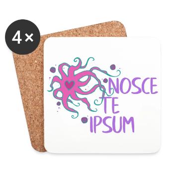 Heart Octopus - Nosce Te Ipsum - Latin 2 - Coasters (set of 4) - white - Front
