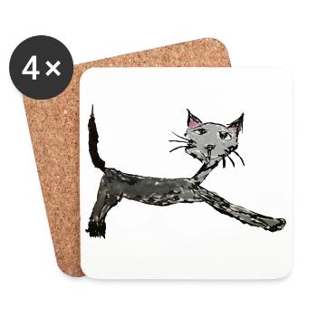 Drôle de chat, dessin pour enfants, bande dessinée - Dessous de verre (lot de 4) - blanc - Devant