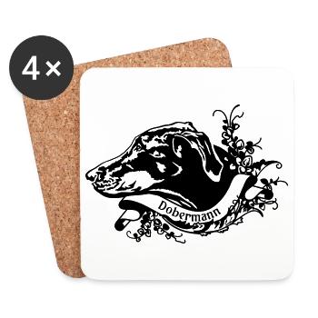 Doberman sur Retro Banner No. 2 - Dessous de verre (lot de 4) - blanc - Devant