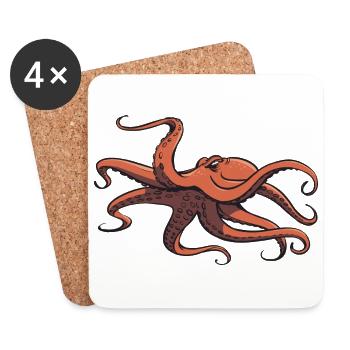 I like octopus - eight tentacles - squid - Coasters (set of 4) - white - Front