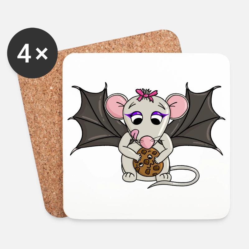 Fleder-Maus findet Cookie an Halloween - Untersetzer (4er-Set) - Weiß