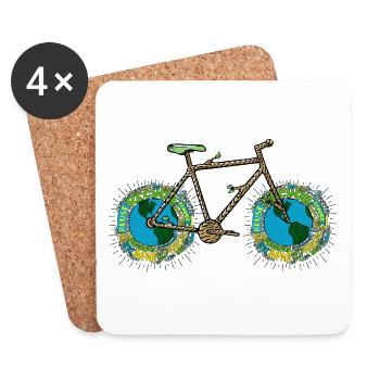 Planète Terre vélo, jeu de mots cyclisme, roue de vélo Art - Dessous de verre (lot de 4) - blanc - Devant