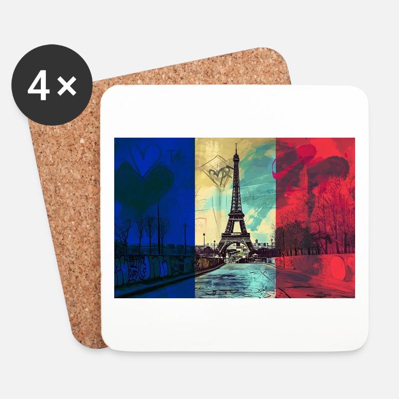 Paris Skyline Eiffelturm Frankreich Flagge Fahne - Untersetzer (4er-Set) - Weiß