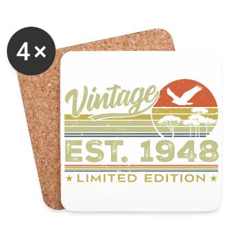 Vintage 1948 Génial Depuis 1948 Cadeau 1948 Rétro - Dessous de verre (lot de 4) - blanc - Devant