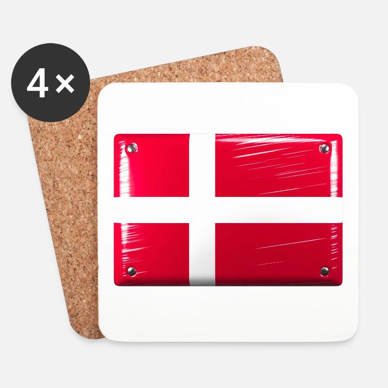 Dänemark Flagge Fahne Dannebrog Blechschild-Optik - Untersetzer (4er-Set) - Weiß
