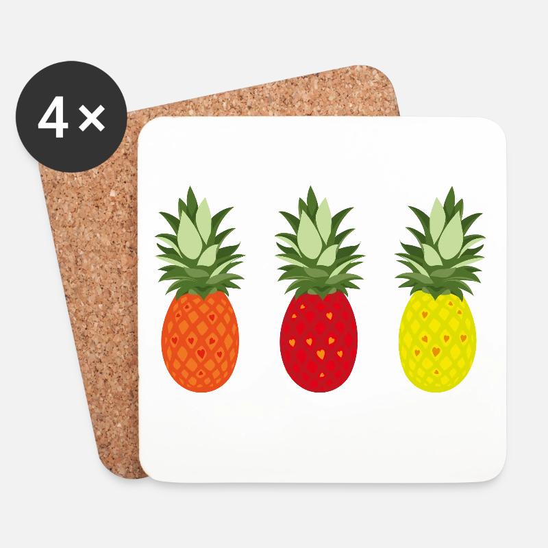 Bunte Ananas Muster für Sommer und Freizeit - Untersetzer (4er-Set) - Weiß