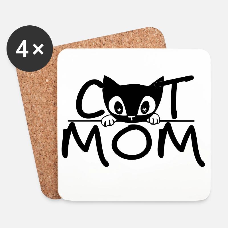 Cat Mom – Cute Minimal Line Art Design - Untersetzer (4er-Set) - Weiß