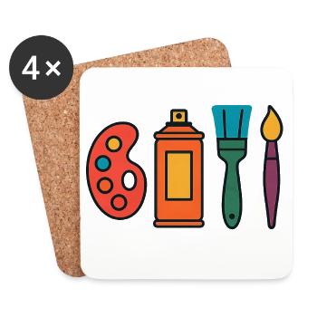 Artistic Painting Set Palette Sprayer Brushes - Coasters (set of 4) - white - Front
