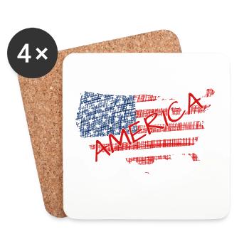 USA Flaggenkarte America - Untersetzer (4er-Set) - Weiß - Vorne