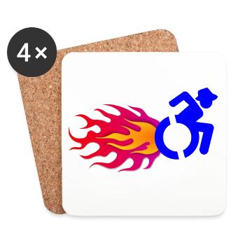 Utilisateur d’un fauteuil roulant avec des flammes # - Dessous de verre (lot de 4) - blanc - Devant