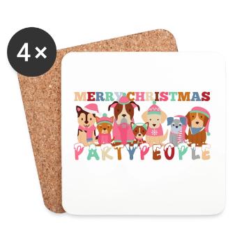 Frohe Weihnachten Partypeople Hunde Geschenk - Untersetzer (4er-Set) - Weiß - Vorne