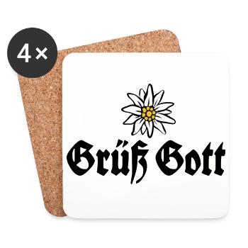 Grüß Gott - Alpen Edelweiß aus Bayern - Untersetzer (4er-Set) - Weiß - Vorne