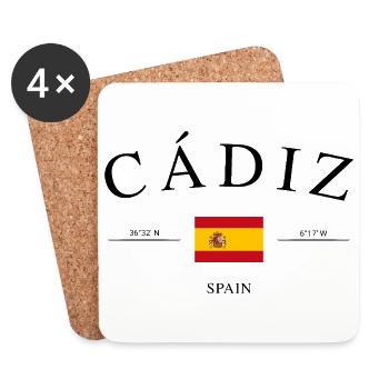 Cadix Espagne Coordonnées Minimal Vacances Souvenir - Dessous de verre (lot de 4) - blanc - Devant