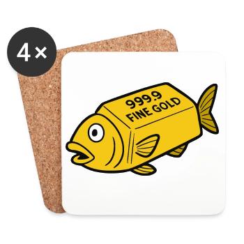 Comic Cartoon Goldfisch Goldbarren Fine Gold Fisch - Untersetzer (4er-Set) - Weiß - Vorne