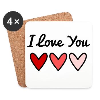 ICH LIEBE DICH. ICH LIEBE DICH. VALENTINSTAG. HERZ - Untersetzer (4er-Set) - Weiß - Vorne