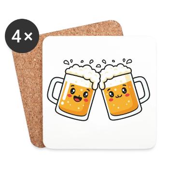 Prost Mahlzeit – Bierkrüge Wiesen Bierfest - Untersetzer (4er-Set) - Weiß - Vorne
