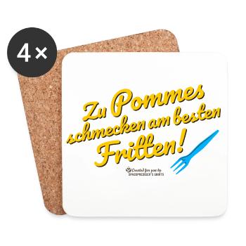 Witziges Spruchdesign mit Pommes und Frittens - Untersetzer (4er-Set) - Weiß - Vorne