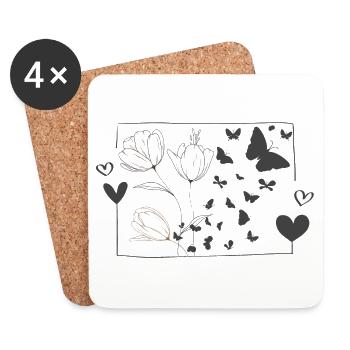 Butterfly Butterfly Bird Flowers Tulips Heart - Coasters (set of 4) - white - Front