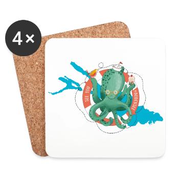 "See you at Bodensee" - Lustiges Motiv mit Oktopus - Untersetzer (4er-Set) - Weiß - Vorne