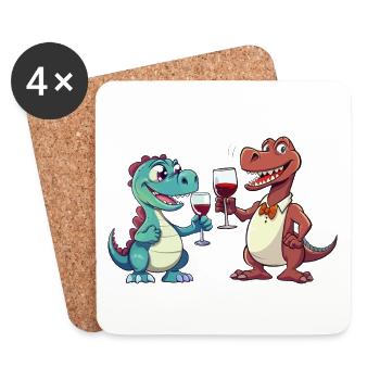 Dino Wine Vino Dinos Dinosaur T-Rex Red Wine - Coasters (set of 4) - white - Front