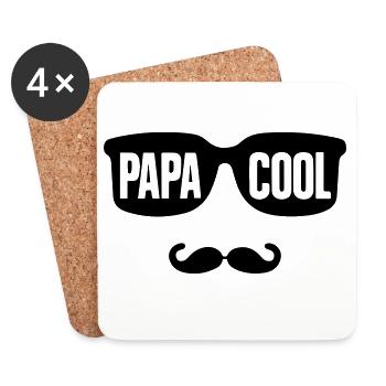 cadeau papa Minimaliste : 'Papa Cool' - Dessous de verre (lot de 4) - blanc - Devant