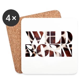 Vache sauvage née texture impression typographie - Dessous de verre (lot de 4) - blanc - Devant