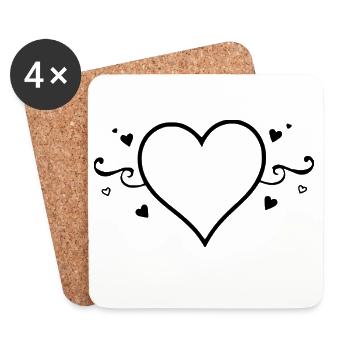 Black Heart Valentine's Day Gift - Coasters (set of 4) - white - Front