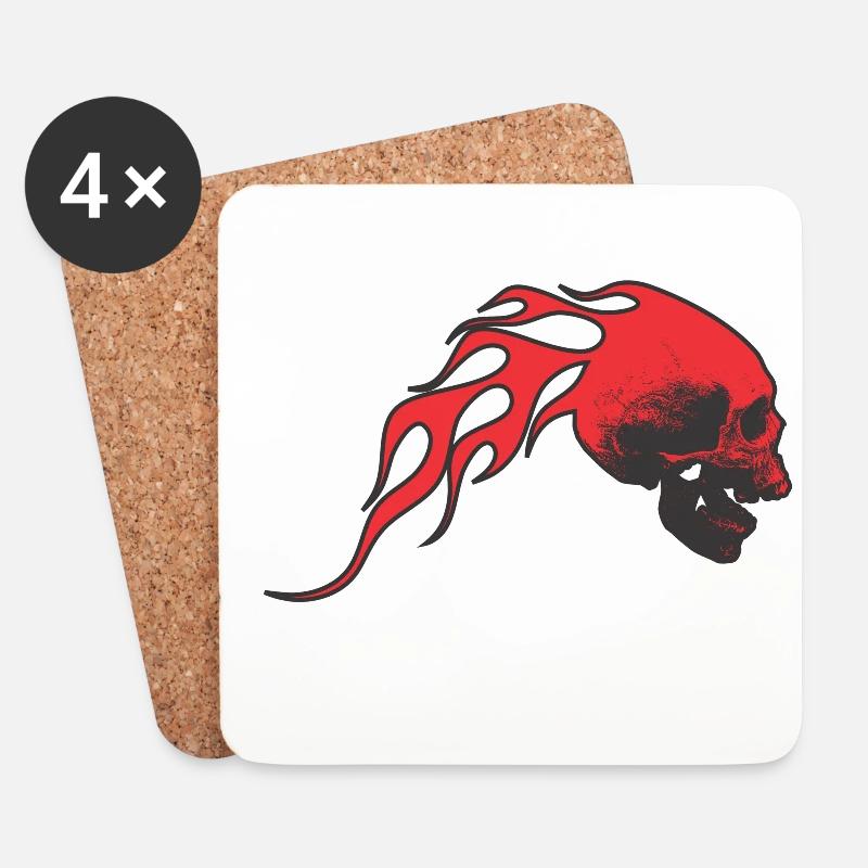 Scull with flames - Coasters (set of 4) - white