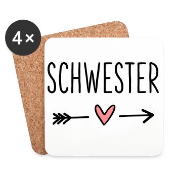 Schwester Herz Pfeil Liebe Freundin Geschenk - Untersetzer (4er-Set) - Weiß - Vorne