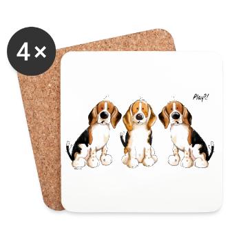 Three Beagles - Play - Cartoon - Dog - Gift - Coasters (set of 4) - white - Front