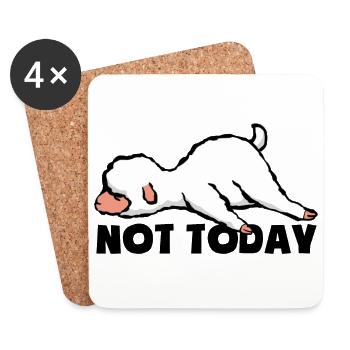 Pas aujourd’hui - Fatigué et paresseux - Agneau - Mouton - Dessous de verre (lot de 4) - blanc - Devant